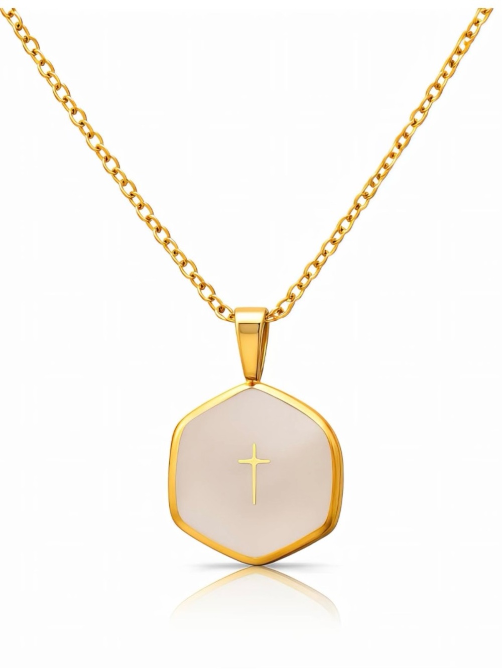 Gold and Cream Cross Pendant Necklace - Women Jewelry